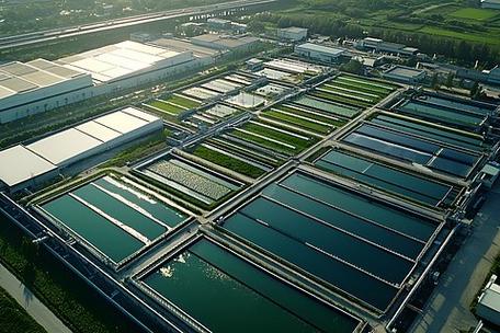 工厂现代简约风格大型污水处理厂鸟瞰图商业照片
